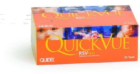 RSV Test QuickVue® Infectious Disease Immunoassay Respiratory Syncytial Virus Test (RSV) Nasopharyngeal Swab / Nasopharyngeal Wash / Nasopharyngeal Aspirate Sample 20 Tests Dipstick CLIA Waived (20/KT 12KT/CS) by Quidel Corporation  ID 20193